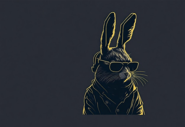 Black rabbit wearing sunglasses isolated in dark background