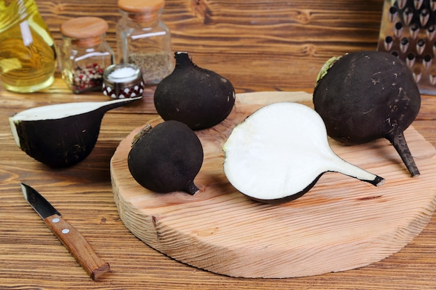 Black radish on the kitchen table