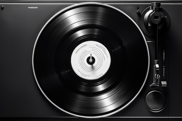 A black record player with a black record on it