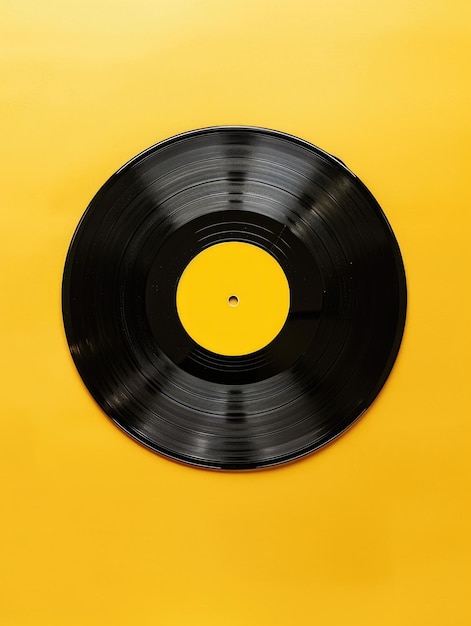 A black record with a yellow circle in the middle