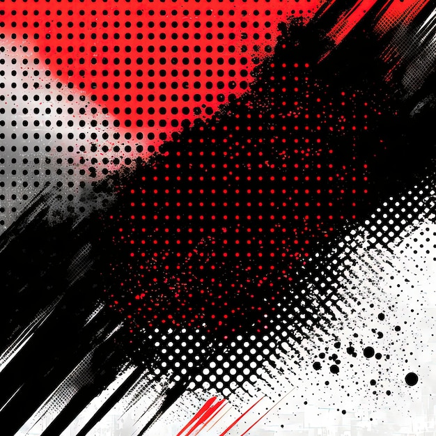 Black and red abstract grunge background with halftone style.