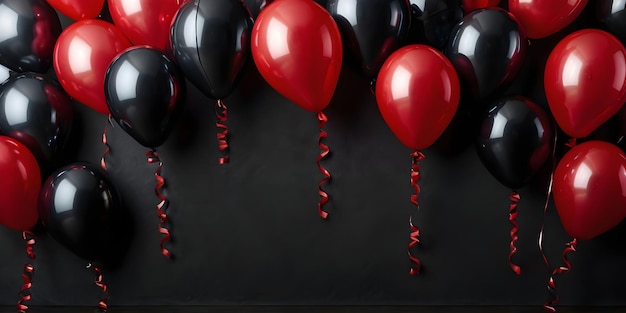 black and red balloons on a black background like wall