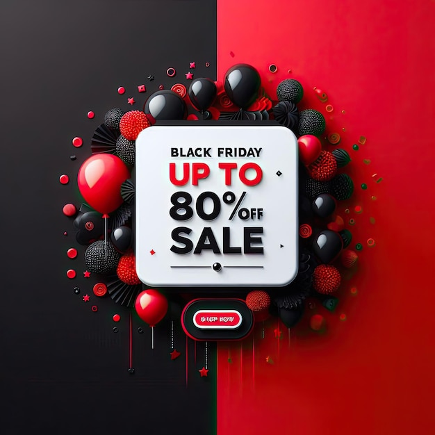 Black and red balloons floating on the side of the text box BlackFriday sale festive special