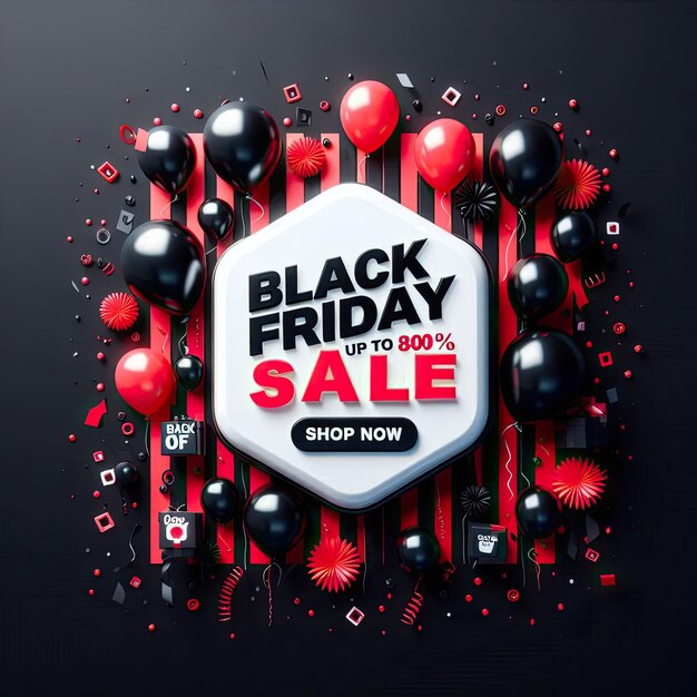 Photo black and red balloons floating on the side of the text box blackfriday sale festive special