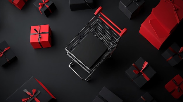 Photo a black and red chair with a red box on the top of it