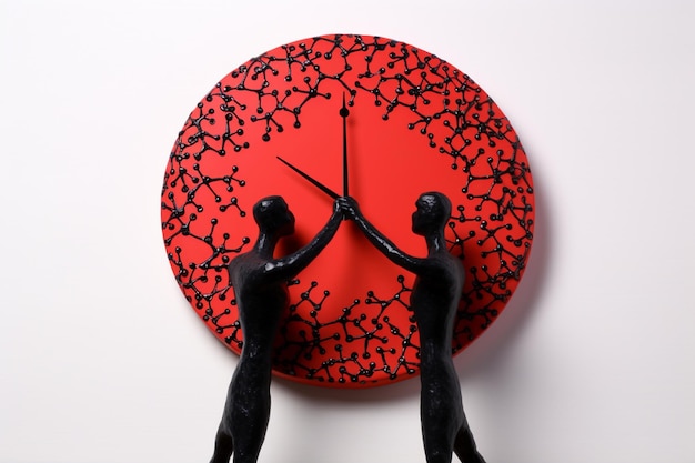 Photo black and red clock hands against white background