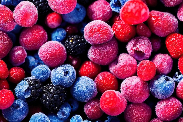 Black and red frozen berries with blueberries raspberries