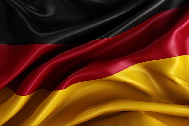 black red and gold background waving the national flag of Germany waved a highly detailed closeup