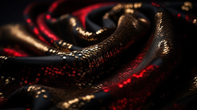 Black Red and Gold Fabric in Wavy Bokeh Abstract Background Generative AI