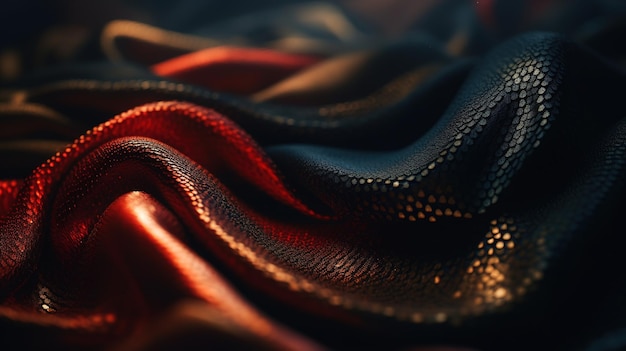 Black Red and Gold Fabric in Wavy Bokeh Abstract Background Generative AI