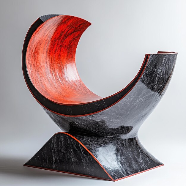 Photo a black and red sculpture of a red and black chair with a red design on the side