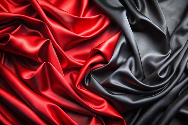 Black red silk satin background Copy space for text or product Wavy soft folds on shiny fabric Luxurious dark red background