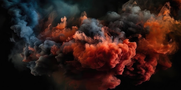 A black and red smoke cloud with a black background