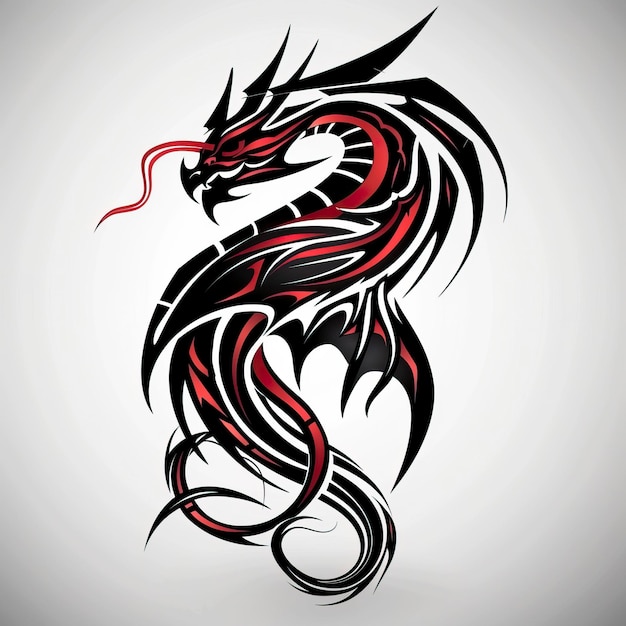 Black and red tribal dragon tattoo vector illustration