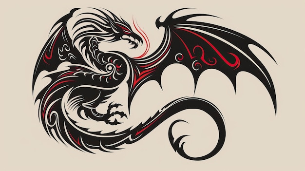 Black and red tribal dragon tattoo vector illustration