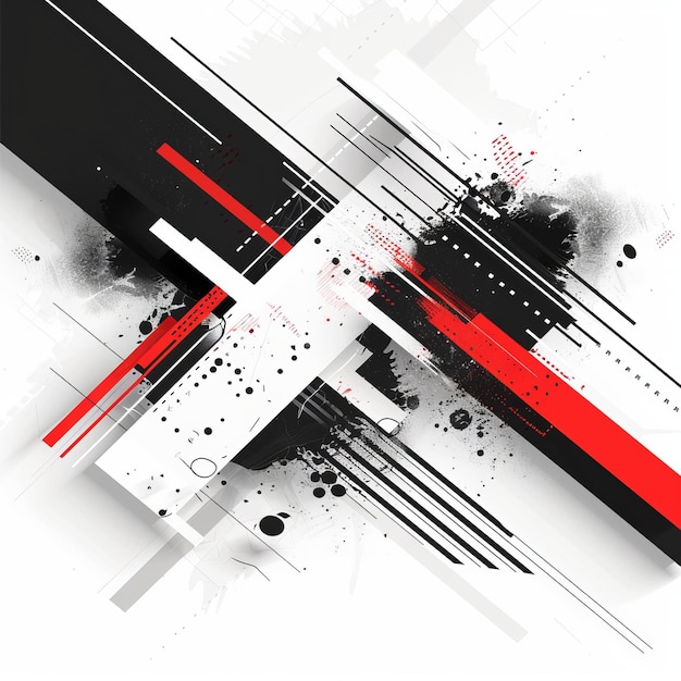 Black red and white abstract geometric shapes painting