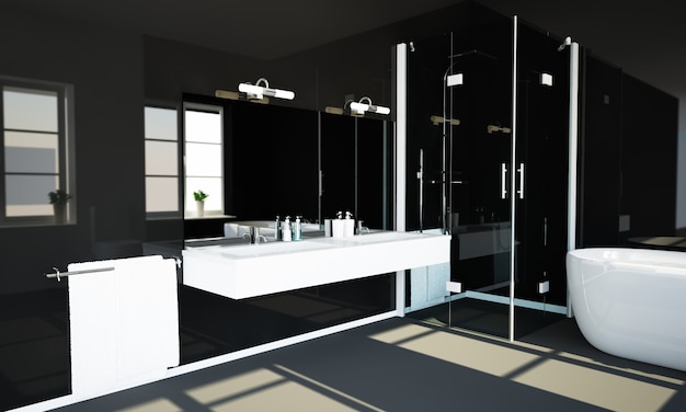 Black reflective bathroom