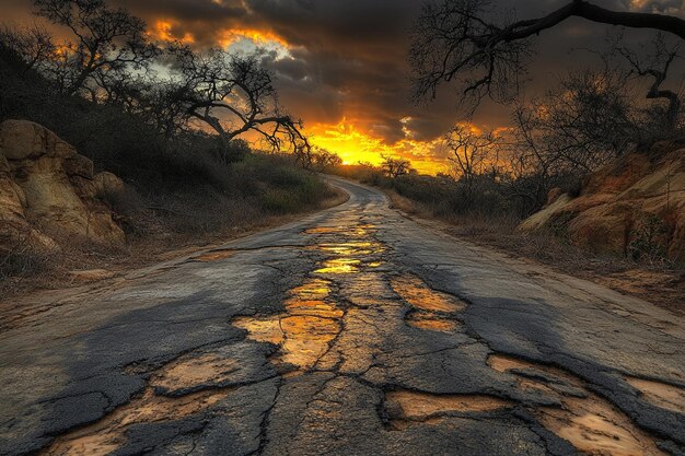 Photo black road with twilight glow photo