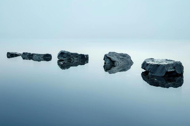 Photo black rocks floating on water in the background high quality high resolution