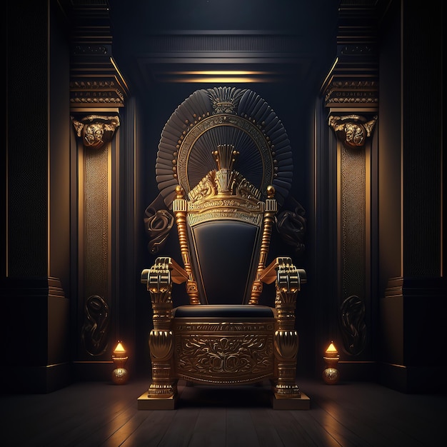 Black room interior in ancient Egyptian style gold decor fantasy interior Throne of the pharaoh