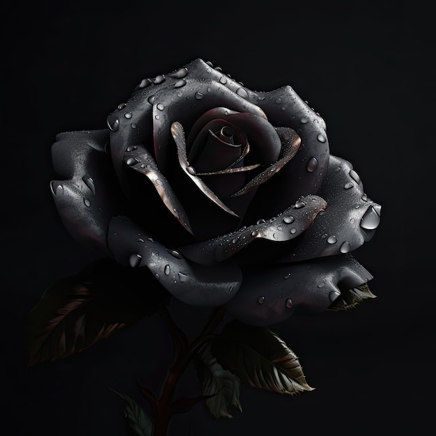 A black rose with water droplets on it