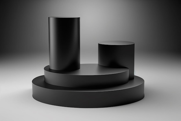 A black round object with a large black cylinder podium pedestal modern stand product display abstra