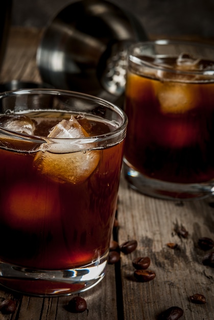 Black Russian cocktail with vodka and coffee liquor