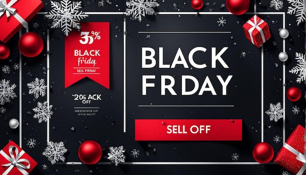 a black sale poster with a red ribbon and a christmas sale sign