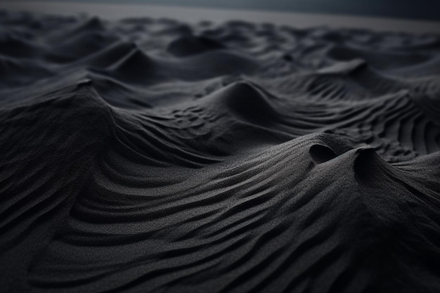 Black Sand dune Black Sand beach macro photography Background texture wave pattern of oceanic sand