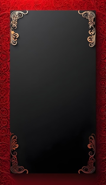 a black screen with a gold frame on it