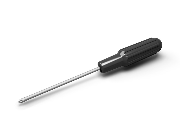 Black screwdriver isolated on white. 3d render illustration.