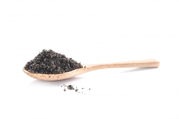 Black sesame powder isolated.