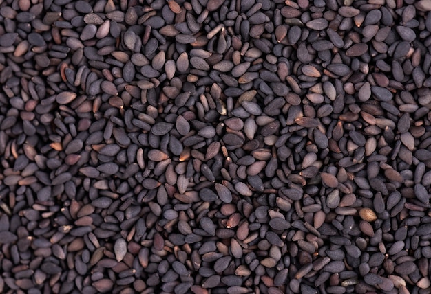 Black sesame seeds background Organic spice Top view