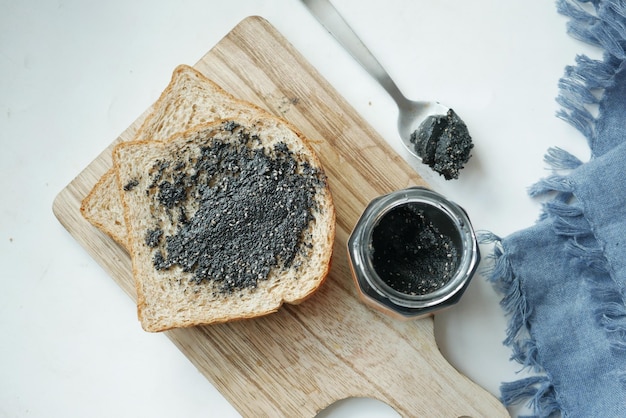 Black sesame spread on a bread