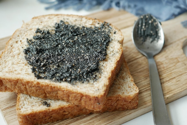 Black sesame spread on a bread