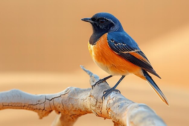 Black Shgrenk bird perched on branch in the desert