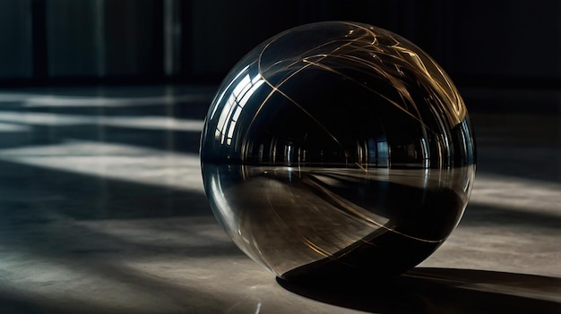 a black shiny sphere with a reflection of a black ball