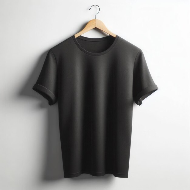 Photo a black shirt hanging on a hanger with the word t on it