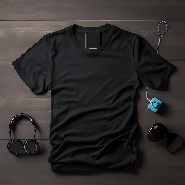 A black shirt mock up flatlay