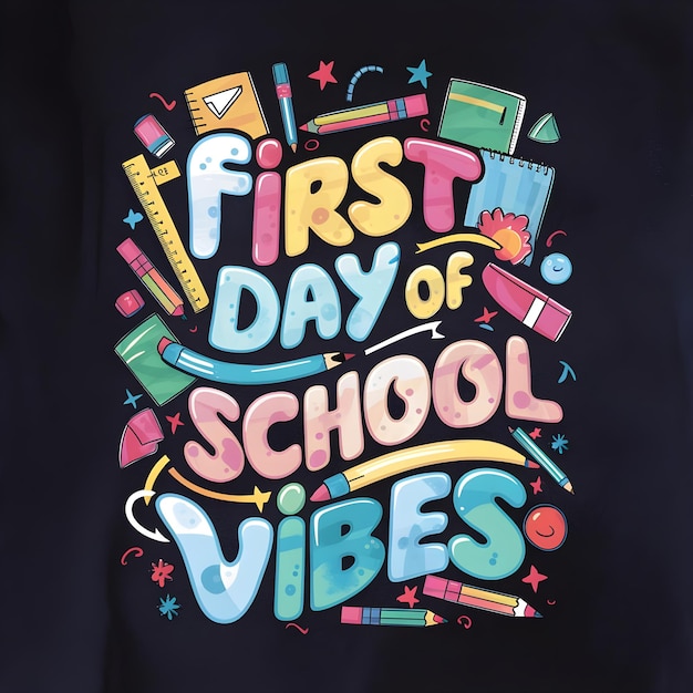 Photo a black shirt with the first day of school vibes written on it motivational quote poster design