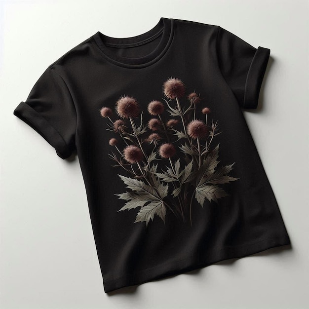 a black shirt with flowers on it is shown