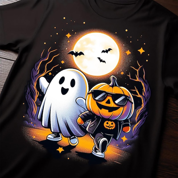 a black shirt with halloween characters on it