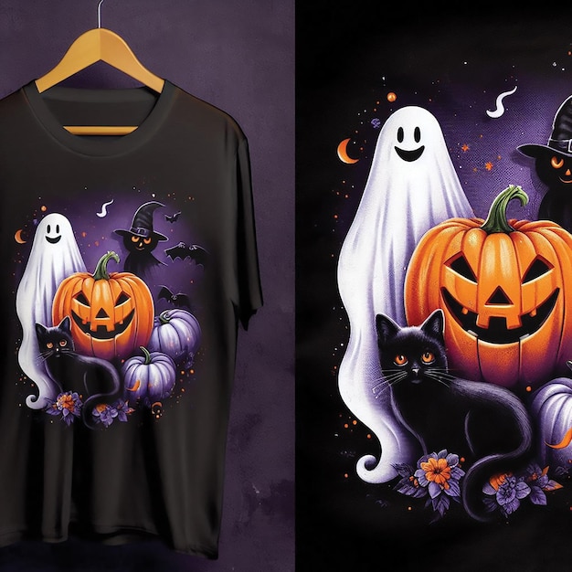 a black shirt with a pumpkin on it and a pumpkin on the front