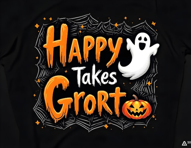 a black shirt with a pumpkin on it that says happy halloween