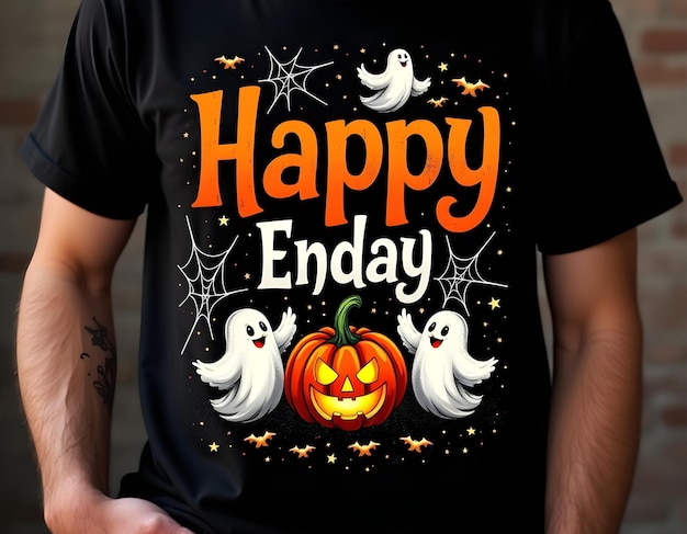 a black shirt with white birds on it that says happy halloween