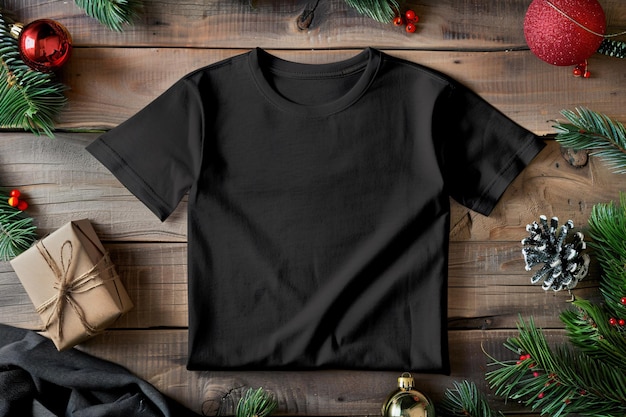 a black shirt on a wooden surface