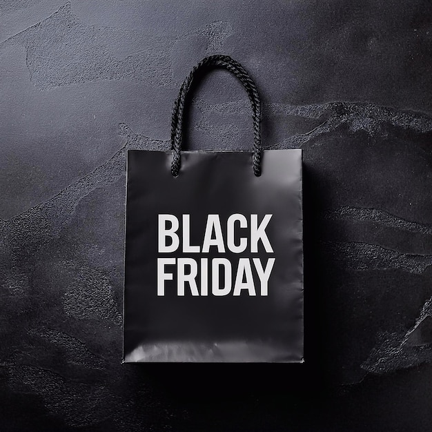 a black shopping bag with the words black friday on it