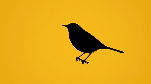 Photo a black silhouette of a bird on a bright yellow background