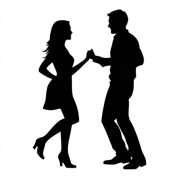 Photo black silhouette of a couple holding hands and dancing transparent background