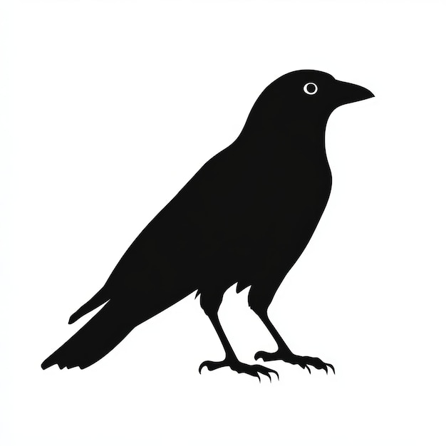 Photo black silhouette of a crow bird with white background